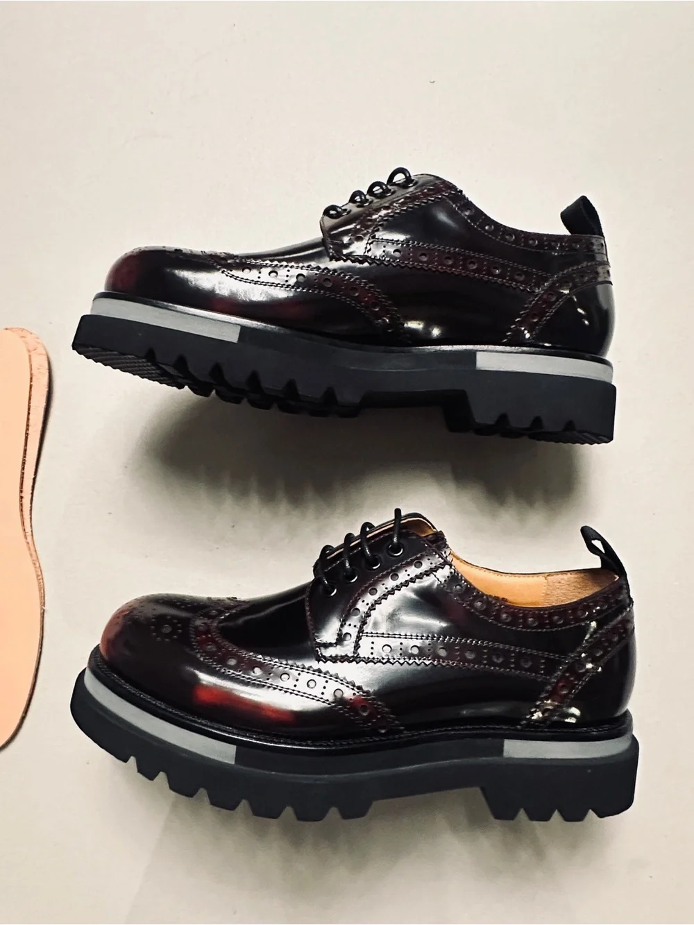 Men's Glossy Burgundy Wingtip Derby with Lug Sole